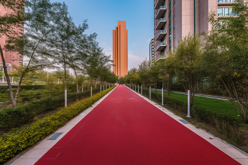 红色城市园艺绿化小区内跑道实拍摄影图,高清,摄影图,摄影图片,图片大全,摄影图免费下载